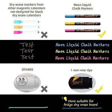 Magnetic Monthly Calendar Chalkboard Set with Neon Markers for Refrigerator