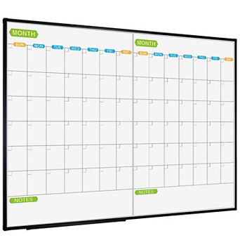 Magnetic Dry Erase Calendar Whiteboard 2 Month Planner 48x36 Inch Black Aluminum Frame Wall Mounted