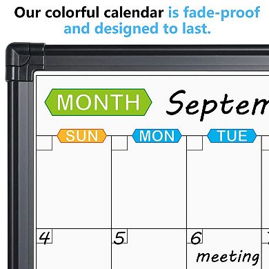 Magnetic Dry Erase Calendar Whiteboard 2 Month Planner 48x36 Inch Black Aluminum Frame Wall Mounted