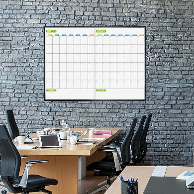 Magnetic Dry Erase Calendar Whiteboard 2 Month Planner 48x36 Inch Black Aluminum Frame Wall Mounted
