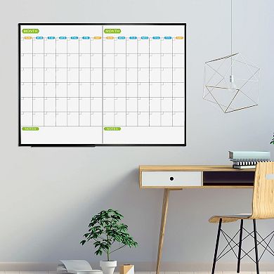 Magnetic Dry Erase Calendar Whiteboard 2 Month Planner 48x36 Inch Black Aluminum Frame Wall Mounted