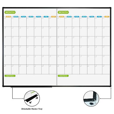 Magnetic Dry Erase Calendar Whiteboard 2 Month Planner 48x36 Inch Black Aluminum Frame Wall Mounted