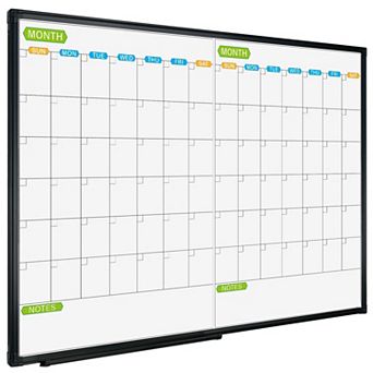 Magnetic Dry Erase Calendar Whiteboard 2 Month Planner 36x24 Inch Black Aluminum Frame Wall Mounted