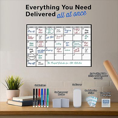 Yearly Medium Dry Erase Calendar Wall Planner 24x36 12 Month with Markers, Adhesive Strips, Eraser