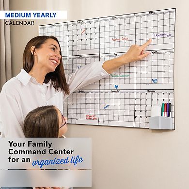 Yearly Medium Dry Erase Calendar Wall Planner 24x36 12 Month with Markers, Adhesive Strips, Eraser
