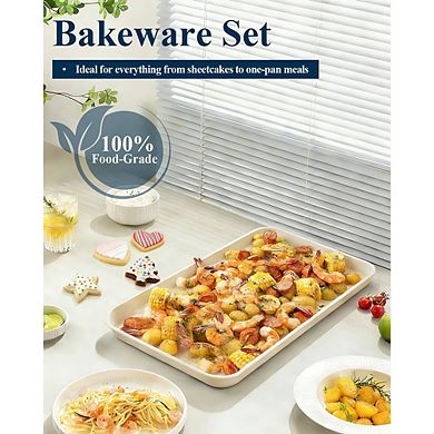 Nonstick Baking Sheet Set, Carbon Steel Jelly Roll Pan with Rack & Accessories