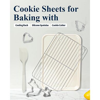 Nonstick Baking Sheet Set, Carbon Steel Jelly Roll Pan with Rack & Accessories
