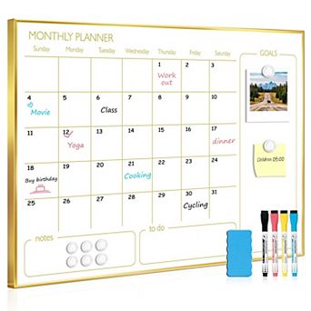 Magnetic Dry Erase Calendar Whiteboard 24"x18" Monthly Planner Aluminum Frame Wall Hanging