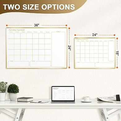 Magnetic Dry Erase Calendar Whiteboard 24"x18" Monthly Planner Aluminum Frame Wall Hanging