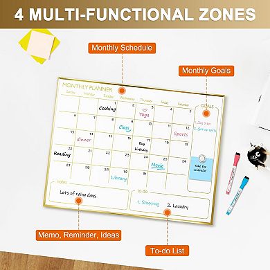 Magnetic Dry Erase Calendar Whiteboard 24"x18" Monthly Planner Aluminum Frame Wall Hanging