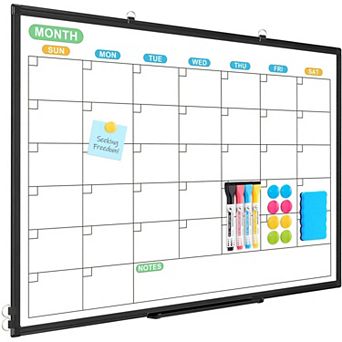 Dry Erase Calendar Whiteboard 36x24 in Double-Sided Monthly Planner Black Aluminum Frame Wall Mount