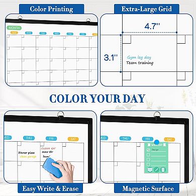 Dry Erase Calendar Whiteboard 36x24 In Double-Sided Monthly Planner Black Aluminum Frame Wall Mount