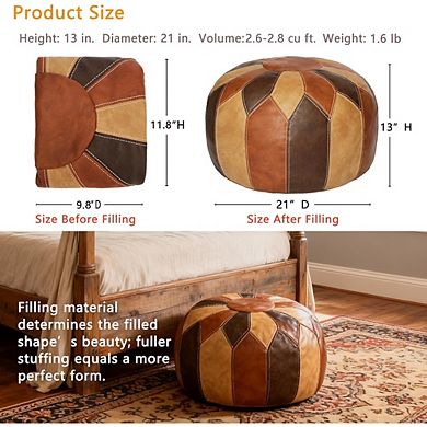 Moroccan Faux Leather Pouf Ottoman Storage Footrest Boho Floor Cushion