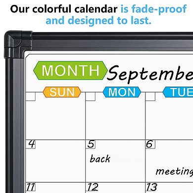 Magnetic Dry Erase Calendar Whiteboard 4 Month Planner 48x36 Inch Black Aluminum Frame Wall Mounted