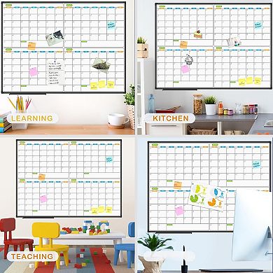 Magnetic Dry Erase Calendar Whiteboard 4 Month Planner 48x36 Inch Black Aluminum Frame Wall Mounted