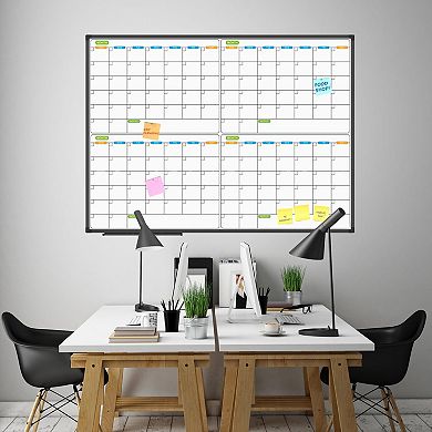 Magnetic Dry Erase Calendar Whiteboard 4 Month Planner 48x36 Inch Black Aluminum Frame Wall Mounted