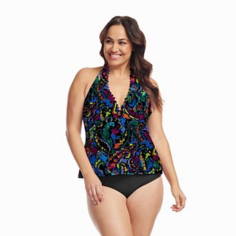 Plus Size Mazu Swim Scallop Halter Tankini Top