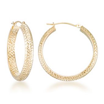 GOLD LUXE® 10k Full Inside/Out Diamond Cut Round Hoop Earrings
