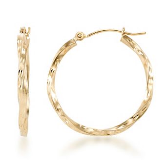 GOLD LUXE® 10k Diamond Cut Twisted Round Hoop Earrings