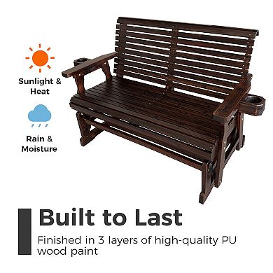 Patio Glider with Cup Holders, High Roll Back and Deep Contoured Seat,Heavy Duty 800 Lb