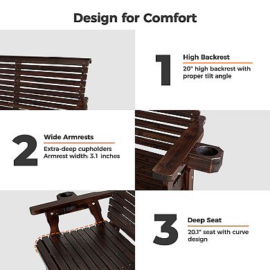 Patio Glider with Cup Holders, High Roll Back and Deep Contoured Seat,Heavy Duty 800 Lb