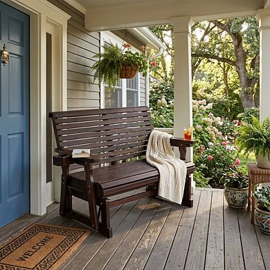 Patio Glider with Cup Holders, High Roll Back and Deep Contoured Seat,Heavy Duty 800 Lb
