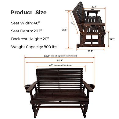 Patio Glider with Cup Holders, High Roll Back and Deep Contoured Seat,Heavy Duty 800 Lb