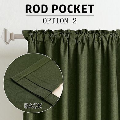 Linen Blackout Curtains, Heat Blocking, Rod Pocket Back Tab Pleated Drapes