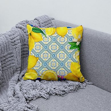 Lemon Pillow Cases Blue Cyan Burlap Farmhouse Spring Summer Decor