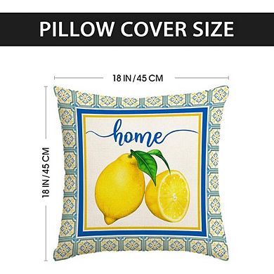 Lemon Pillow Cases Blue Cyan Burlap Farmhouse Spring Summer Decor