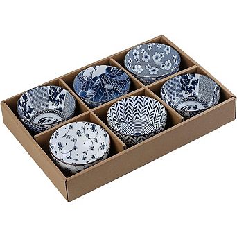 Japanese-Style Ceramic Rice & Cereal Bowls Set of 6, Microwave & Dishwasher Safe