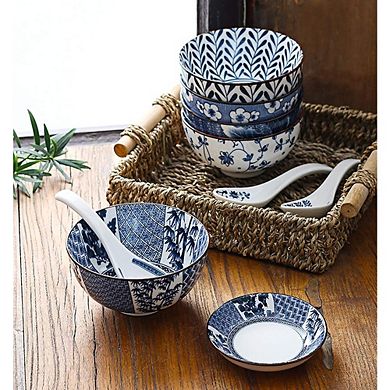Japanese-Style Ceramic Rice & Cereal Bowls Set of 6, Microwave & Dishwasher Safe