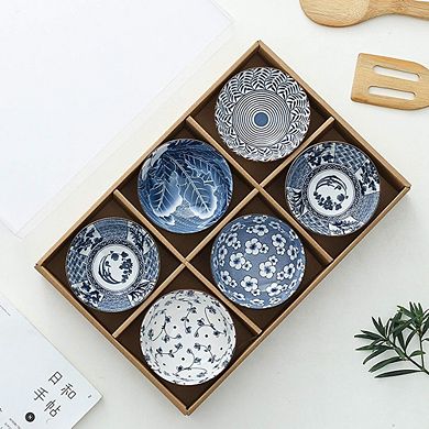 Japanese-Style Ceramic Rice & Cereal Bowls Set of 6, Microwave & Dishwasher Safe