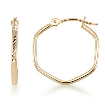 GOLD LUXE® 10K Gold Diamond Cut Hexagon Shape Hoop Earrings