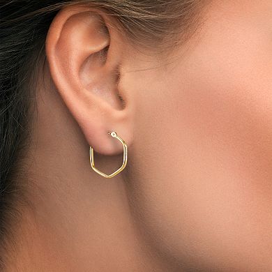 GOLD LUXE® 10K Gold Diamond Cut Hexagon Shape Hoop Earrings
