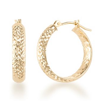 GOLD LUXE® 14k Gold Full Inside/Out Diamond-Cut Round Hoop Earrings