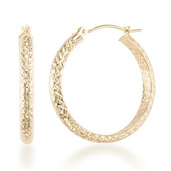 GOLD LUXE® 14k Gold Full Diamond-Cut Round Hoop Earrings