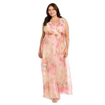 Plus Size R&M Richards Floral Organza Faux-Wrap Maxi Dress with Sash