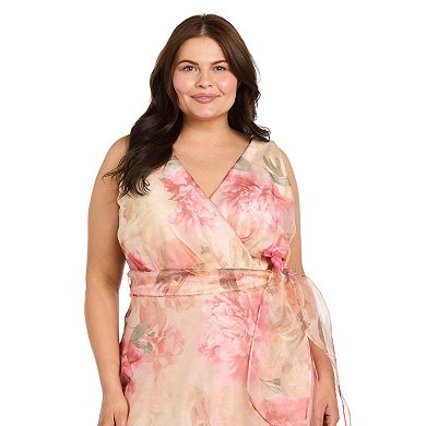 Plus Size R&M Richards Floral Organza Faux-Wrap Maxi Dress with Sash