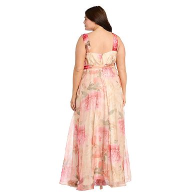 Plus Size R&M Richards Floral Organza Faux-Wrap Maxi Dress with Sash