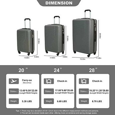 WOW PIONEER 7-Piece Lightweight ABS Luggage Set with Spinner Wheels and TSA Lock