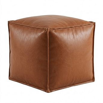 Moroccan Faux Leather Pouf Ottoman Cover Waterproof Square Footrest Storage