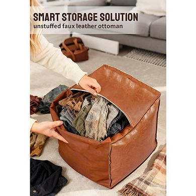 Moroccan Faux Leather Pouf Ottoman Cover Waterproof Square Footrest Storage