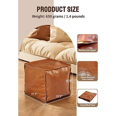 Moroccan Faux Leather Pouf Ottoman Cover Waterproof Square Footrest Storage