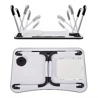 Blue Portable Foldable Laptop Bed Desk with USB Ports, Cooling Fan, and LED Light