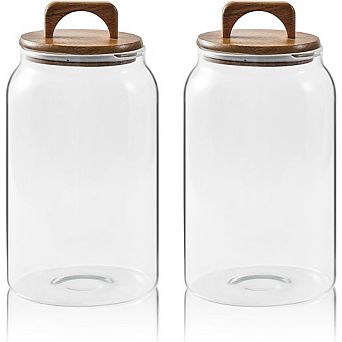 Large Glass Storage Jar Set with Airtight Wooden Lids, Pantry Canisters