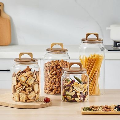 Large Glass Storage Jar Set with Airtight Wooden Lids, Pantry Canisters
