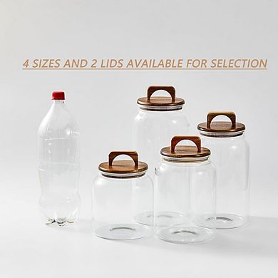 Large Glass Storage Jar Set with Airtight Wooden Lids, Pantry Canisters