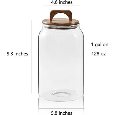 Large Glass Storage Jar Set with Airtight Wooden Lids, Pantry Canisters