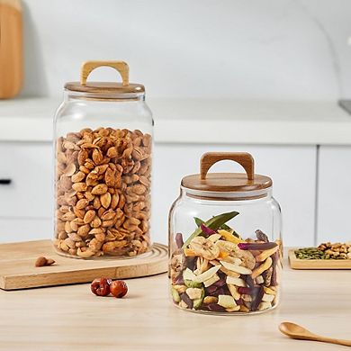 Large Glass Storage Jar Set with Airtight Wooden Lids, Pantry Canisters